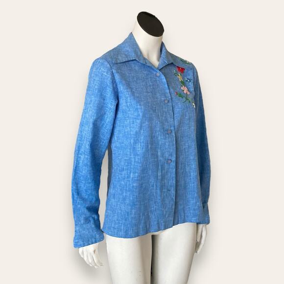 Pull Blue button up floral Embroidery Small - Picture 3 of 8